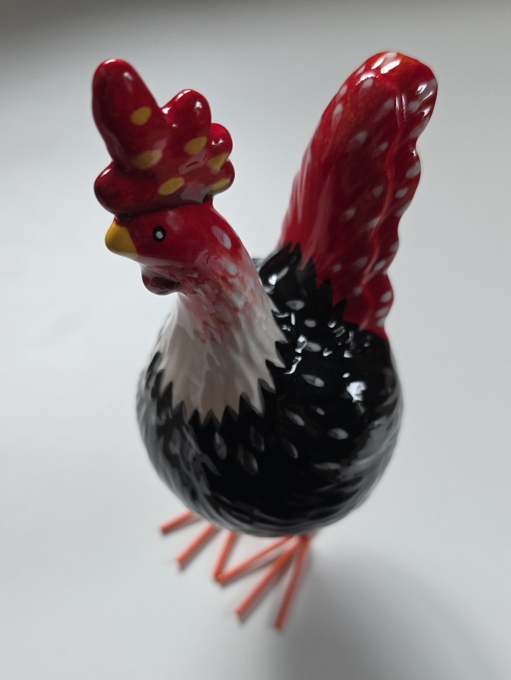 Red and Black Ceramic Rooster Bird Figurine for Pets Decor